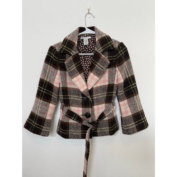 Cabi Kate Brown Pink Wool Blend Belted Blazer 3/4 Sleeve 2 - Picture 1 of 8